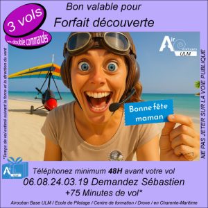 Cadeau original fête des mères 2026 Forfait Découverte 3 vols Multi-axes ou Pendulaire airocean 17media