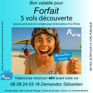 Cadeau original fête des mères 2026 Forfait Découverte 5 vols Multi-axes ou Pendulaire airocean 17media