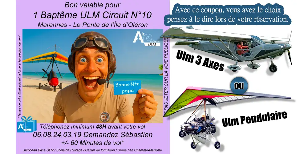 Cadeau original fête des pères 2026 Baptême de l'air ULM<br> Marennes - le pont de l'ile d'Oléron <br> Circuit N°10 - Image 3