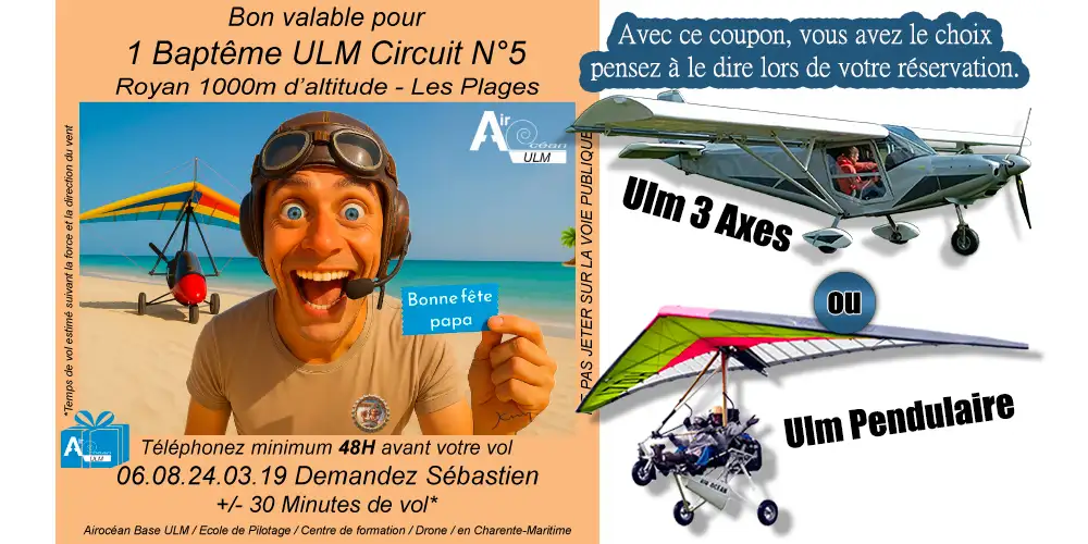Baptême de l'air ULM<br>Cadeau original fête des pères 2026 Royan à 1000m<br>Circuit N°5 – Image 4