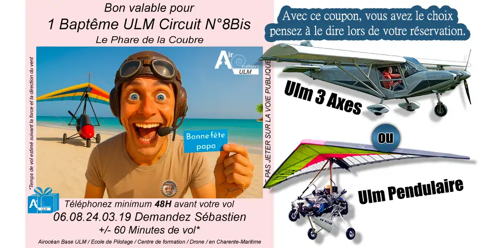 Cadeau original fête des pères 2026 Baptême de l'air ULM<br> Le Phare de la Coubre<br> Circuit N°8 bis – Image 4